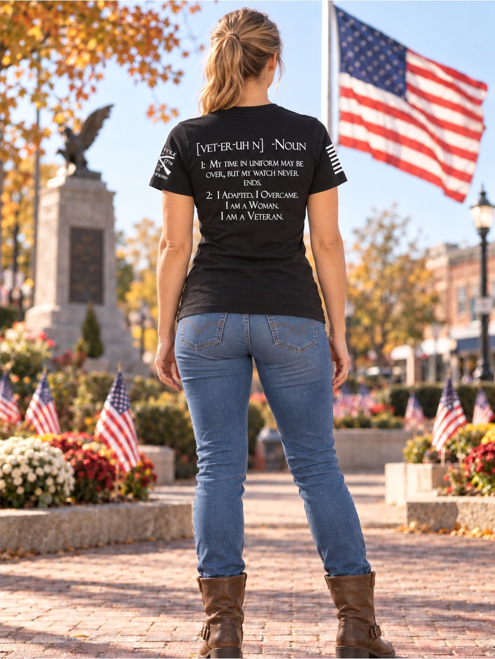 Grunt Style Women’s Veteran Black Graphic T-Shirt Patriotic - Picture 2 of 8